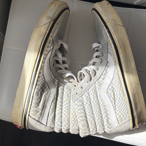 Vans High-Top Checkerboard Sneakers in Light Gray/Blue and white - Picture 6 of 9